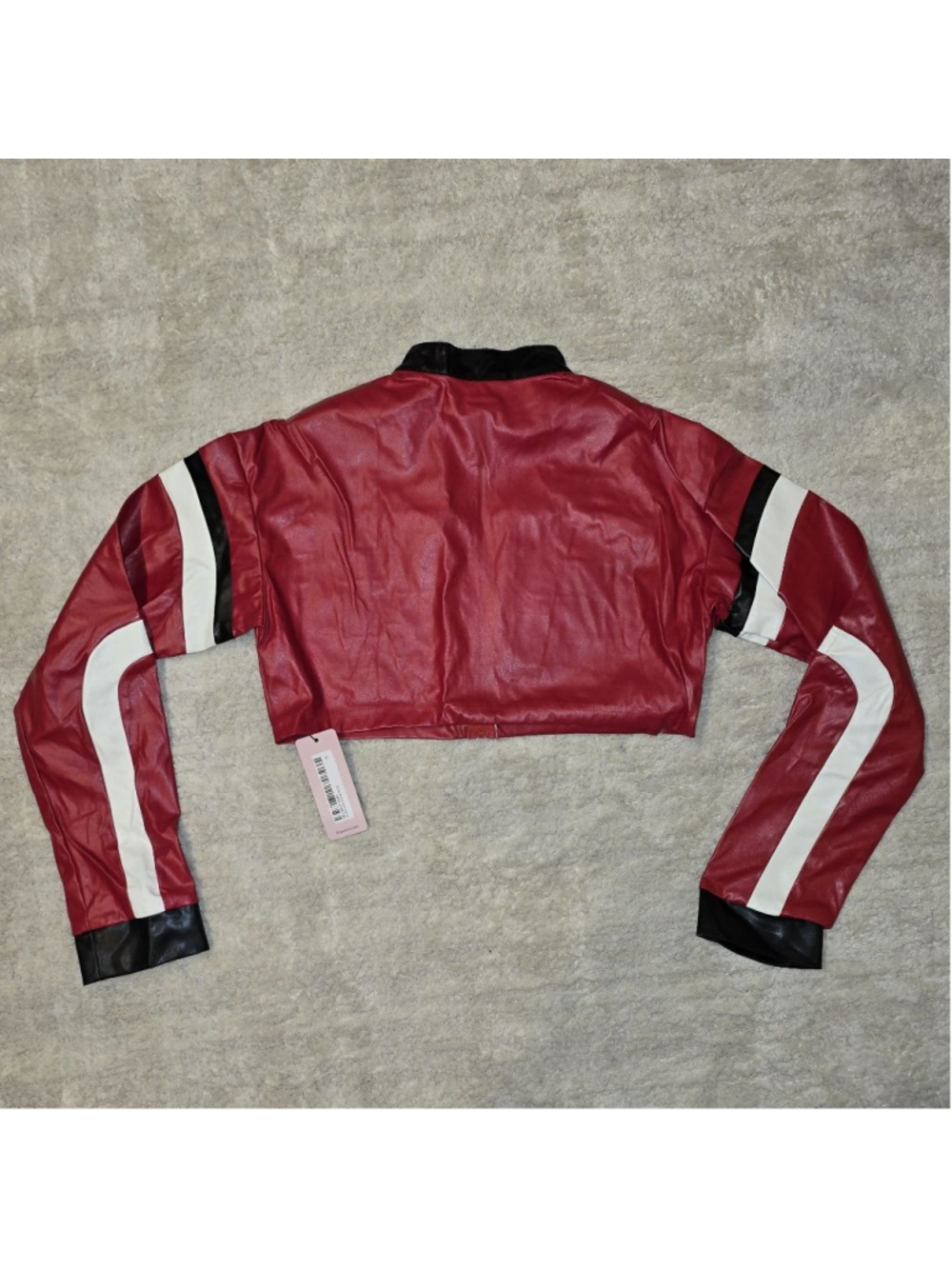 Women's MICAS Red & Black Cropped Faux Leather Jacket S - Picture 8 of 8